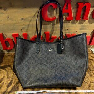 Coach Chocolate Brown Tote Reversible Bag Purse Bin BD